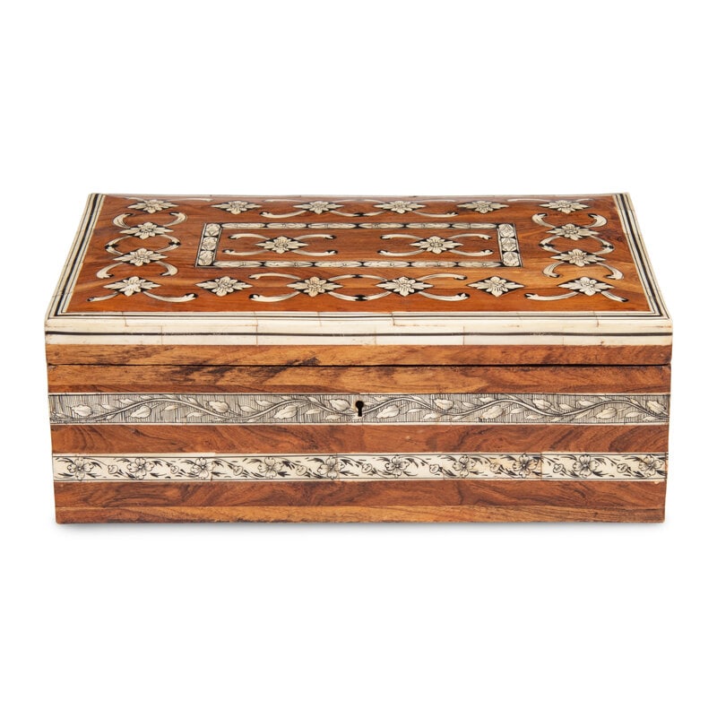An Anglo-Indian Bone-Inlaid Olive Wood Table Casket (1 of 13)