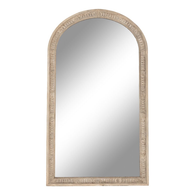 A Continental White-Painted Mirror: A Continental White-Painted Mirror Early 19th Century Height 79 x width 45 1/4 inches. Property from an Alessandra Branca-Designed Chicago Residence This lot is located