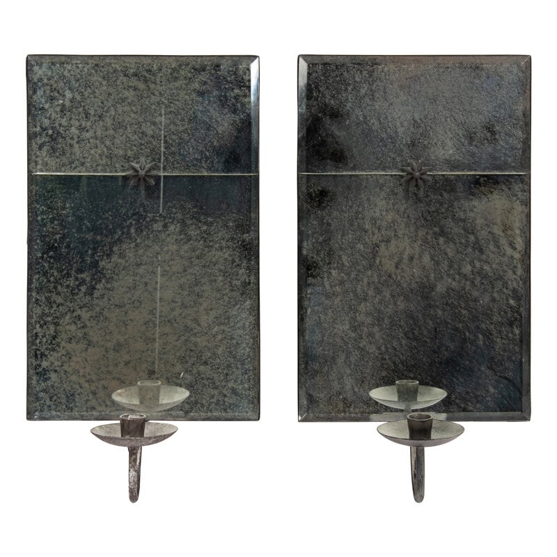 A Pair of Mirrored Single-Light Sconces: A Pair of Mirrored Single-Light Sconces Height 19 x width 10 x depth 6 1/4 inches. Property from an Alessandra Branca-Designed Chicago Residence This lot is located in Chicago. 