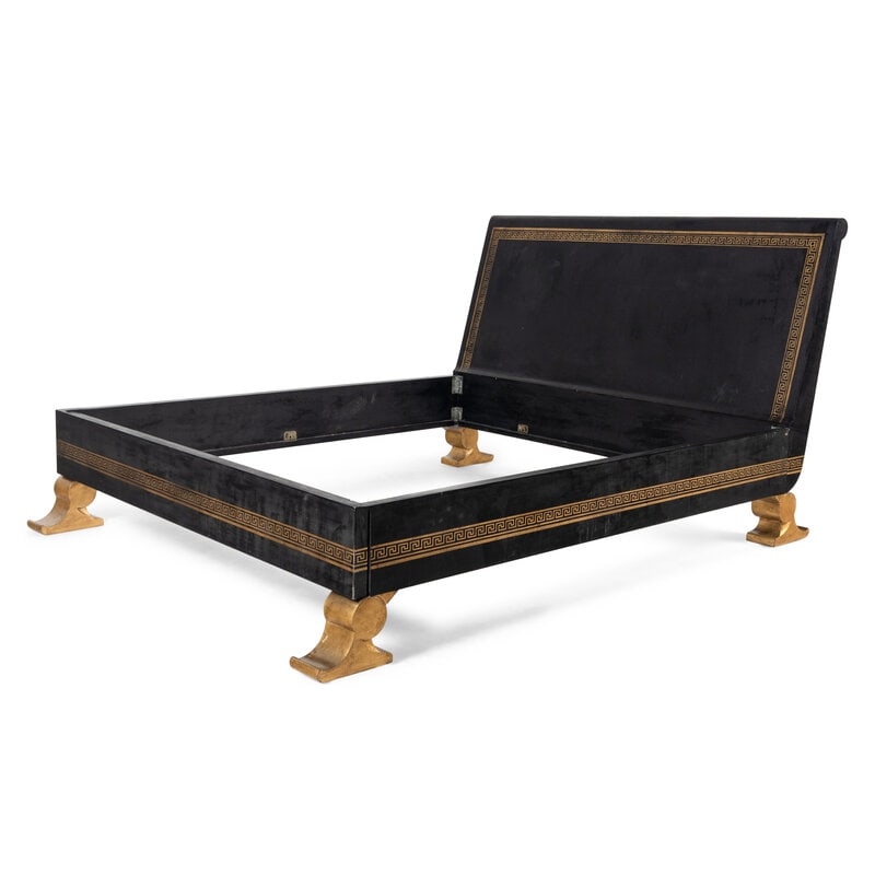 A Contemporary Gilt Lacquer Bed: A Contemporary Gilt Lacquer Bed Height of headboard 48 inches. Bedframe length 81 x width 54 inches. Property from an Alessandra Branca-Designed Chicago Residence This lot is located in Chicago. 