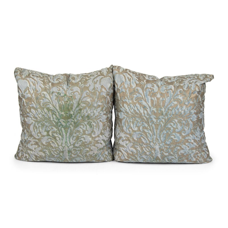 A Pair of Fortuny Sevres Throw Pillows: A Pair of Fortuny Sevres Throw Pillows Height 16 x width 16 inches. Property from an Alessandra Branca-Designed Chicago Residence This lot is located in Chicago. 
