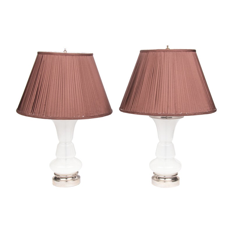 A Pair of White Opaline Glass and Nickel-Plated Table Lamps (1 of 13)
