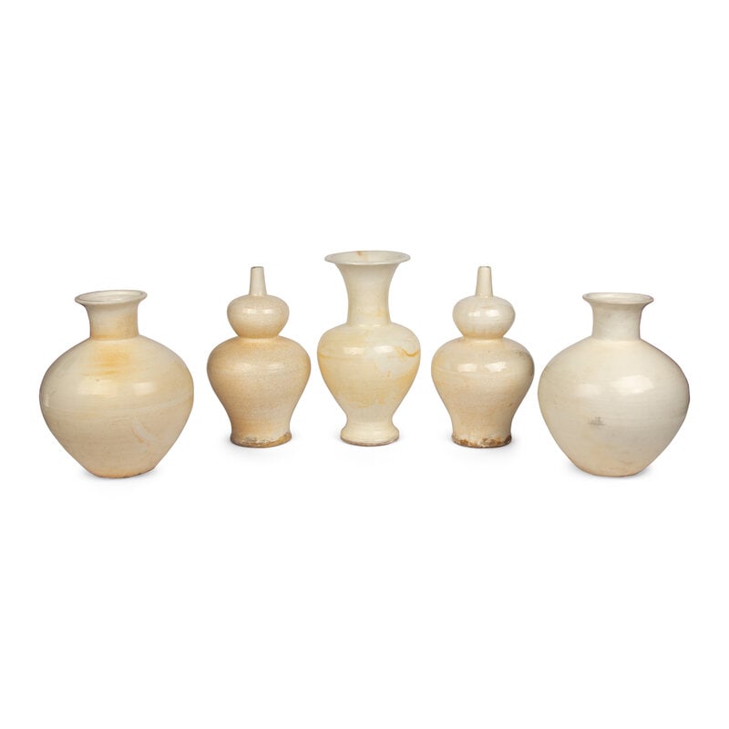 A Group of Five Glazed Ceramic Vases: A Group of Five Glazed Ceramic Vases 20th Century Height of tallest 15 1/2 inches. Property from an Alessandra Branca-Designed Chicago Residence This lot is located in C