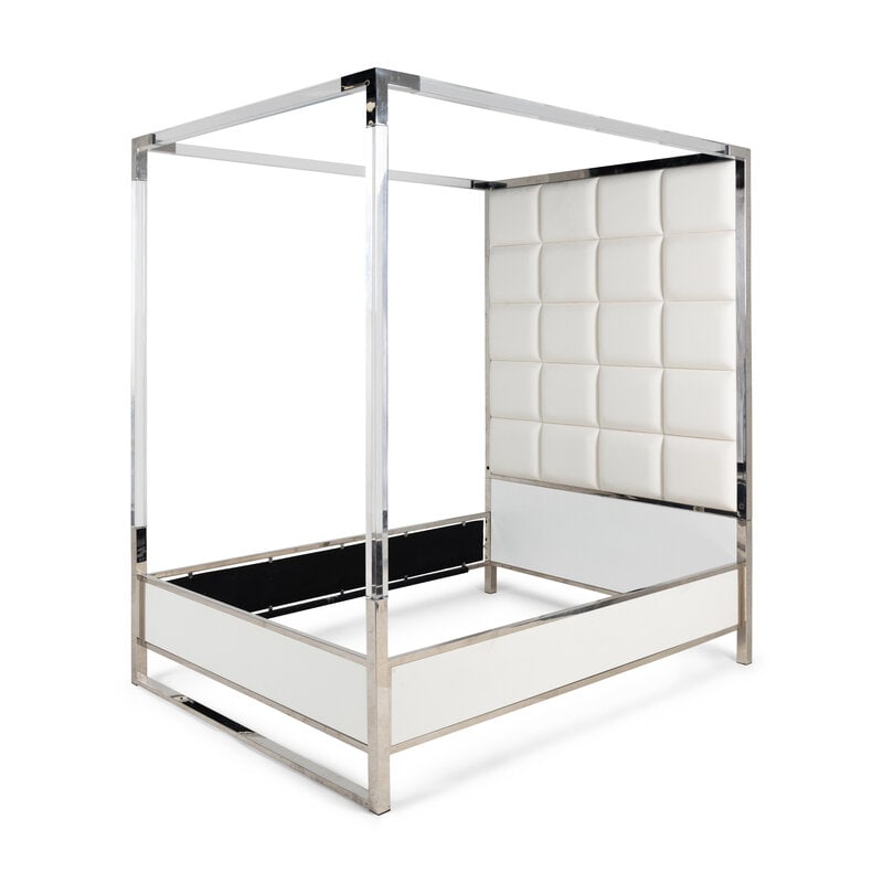 A Contemporary Acrylic and Chrome Queen-Sized Canopy Bed (1 of 13)