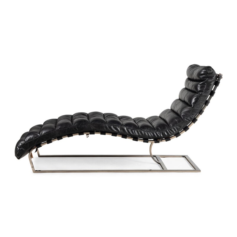 A Contemporary Black Leather and Chrome Chaise Longue - 2