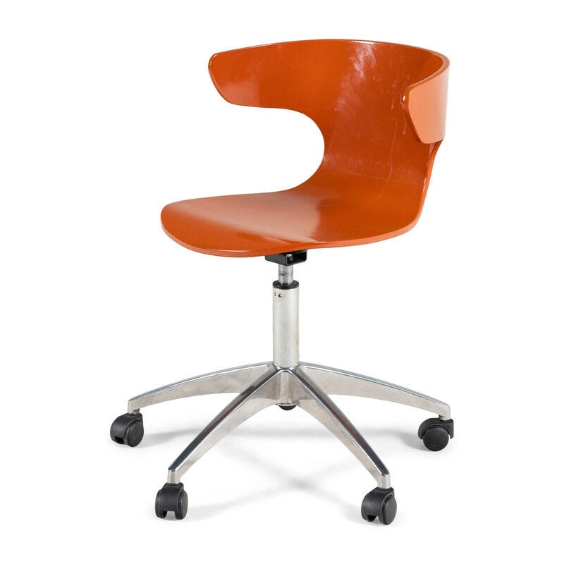 A Contemporary Orange-Painted Bentwood Desk Chair: A Contemporary Orange-Painted Bentwood Desk Chair Height 30 x width 20 1/2 x depth 21 inches. Property from an Alessandra Branca-Designed Chicago Residence This lot is located in Chicago. 