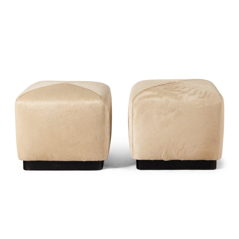 A Pair of Contemporary Haircalf Upholstered Stools: A Pair of Contemporary Haircalf Upholstered Stools Height 18x width 20 x depth 20 inches. Property from an Alessandra Branca-Designed Chicago Residence This lot is loca