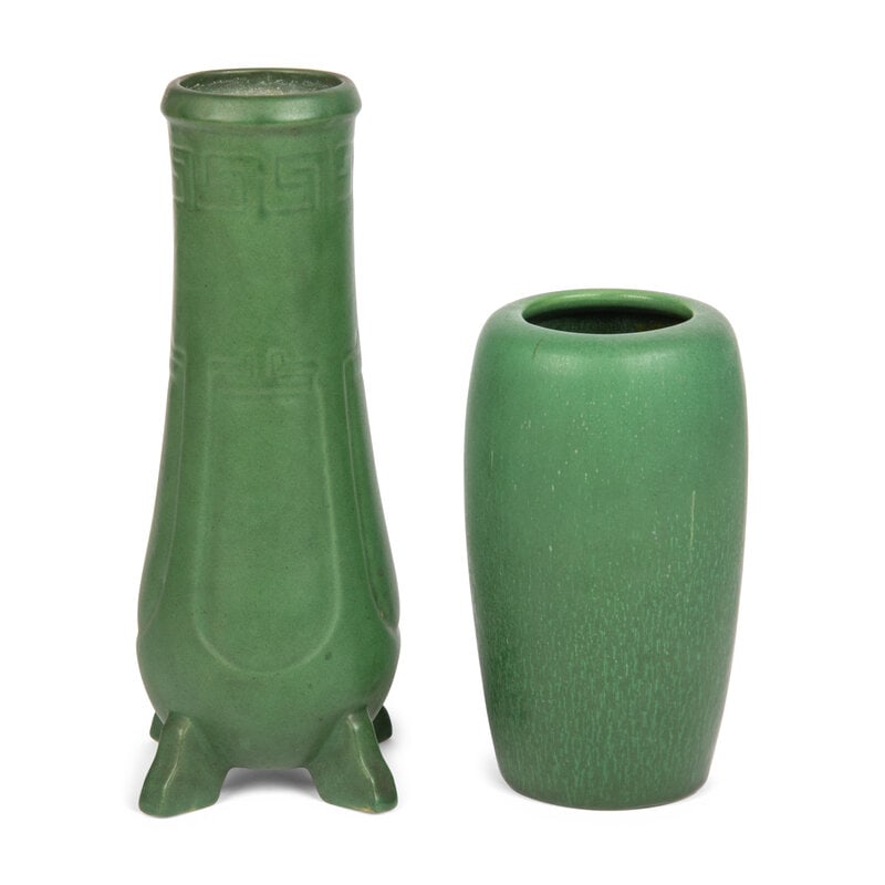 Two Matte Green Glazed Ceramic Vases - 2