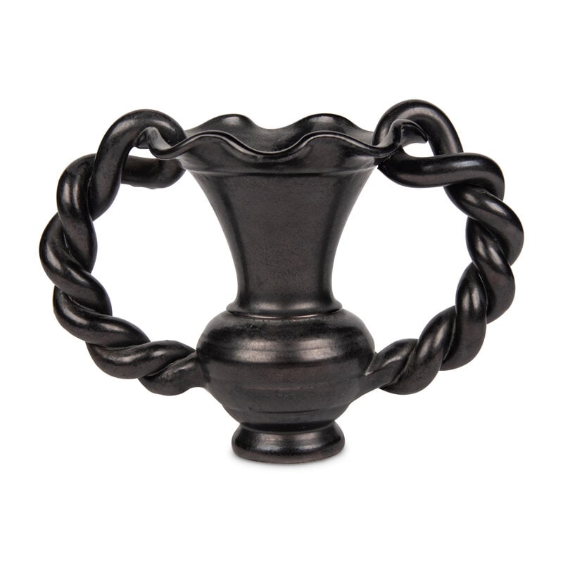 A French Black Glazed Ceramic Two-Handled Vase: A French Black Glazed Ceramic Two-Handled Vase Vallauris, 20th Century Height 8 1/2 x width over handles 12 x depth 7 1/4 inches. Property from an Alessandra Branca-Designed Chica