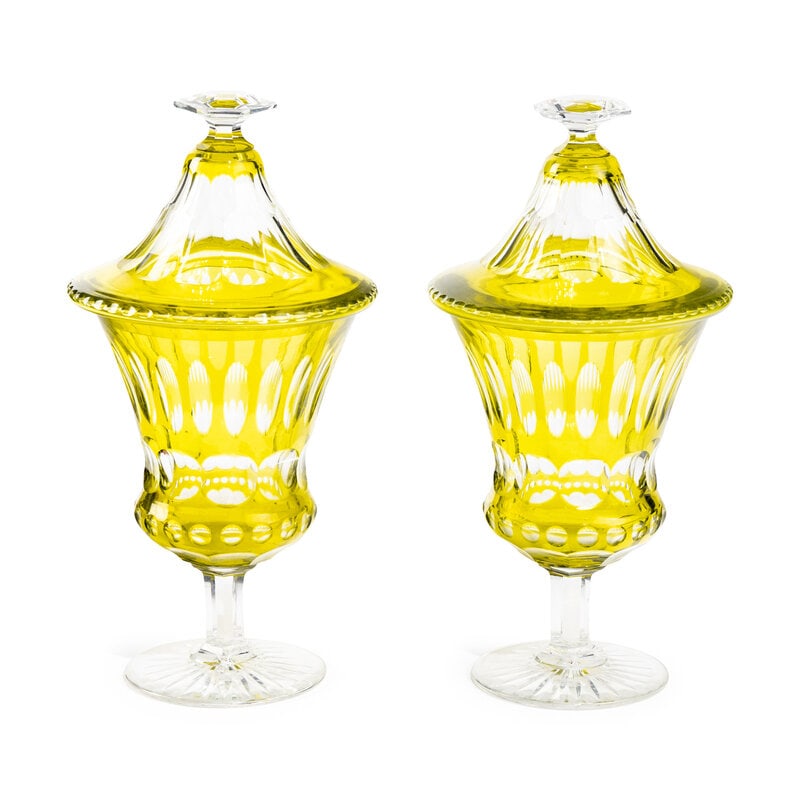 A Pair of Val St. Lambert Chartreuse Cut-To-Clear Glass Pokals (1 of 13)