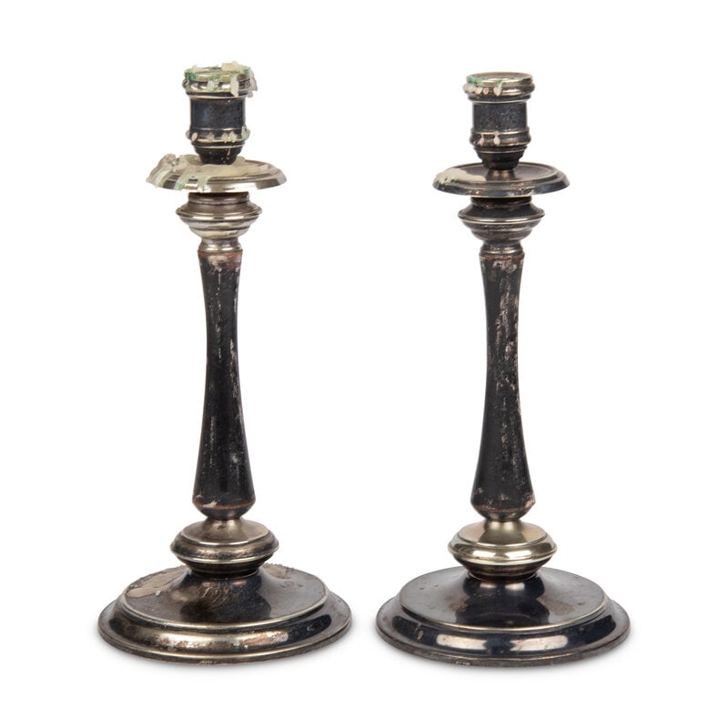 A Pair of Alpaca Silver and Black-Painted Wood Candlesticks (1 of 13)