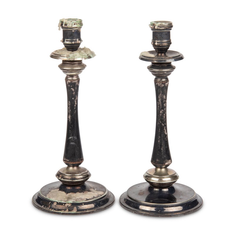 A Pair of Alpaca Silver and Black-Painted Wood Candlesticks - 2
