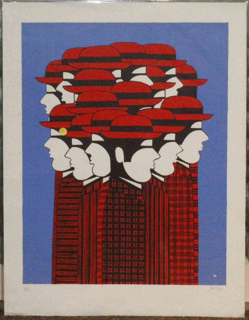 Yannis Gaitis, (Greek, 1923-1984), Red Bowler, 1972: Yannis Gaitis (Greek, 1923-1984) Red Bowler, 1972 lithograph edition 231/250, signed Gaitis (lower right) 25 1/2 x 19 1/2 inches.