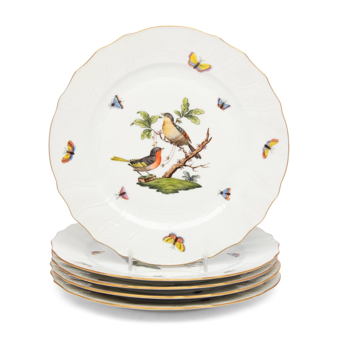 A Set of Five Herend Rothschild Bird Porcelain Dinner Plates (1 of 4)