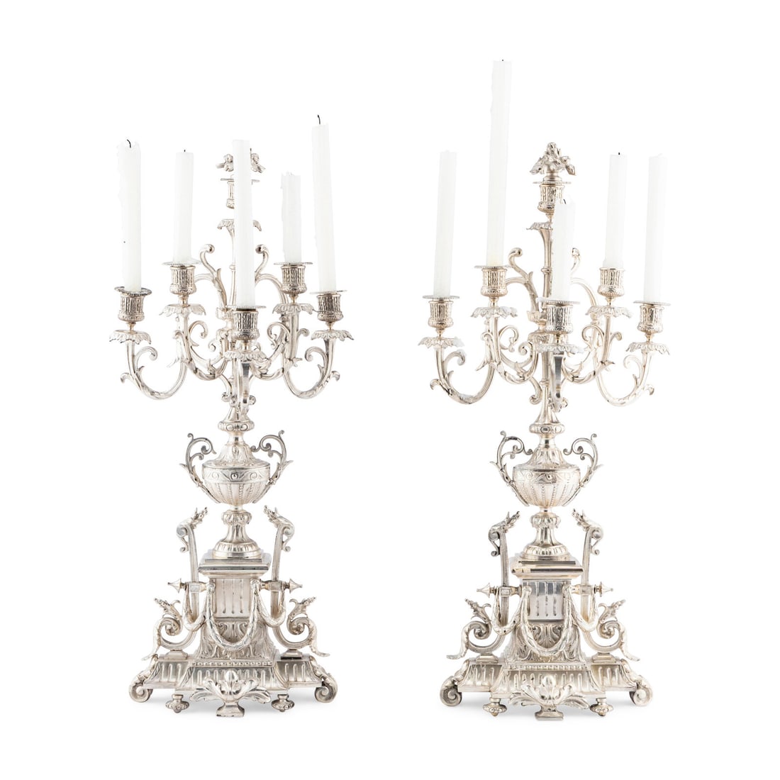 A Pair of Napoleon III Silvered Bronze Six-Light Candelabra (1 of 6)