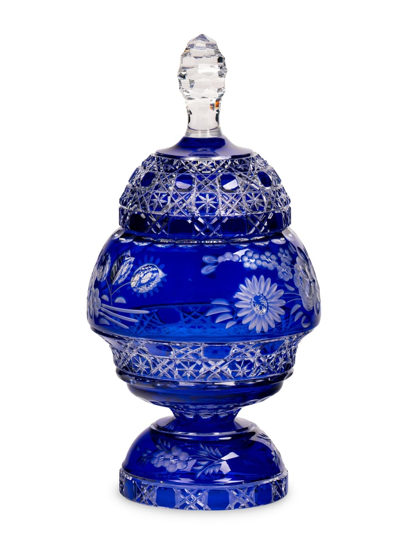 A Cobalt Cut-to-Clear Glass Jar and Cover (1 of 4)