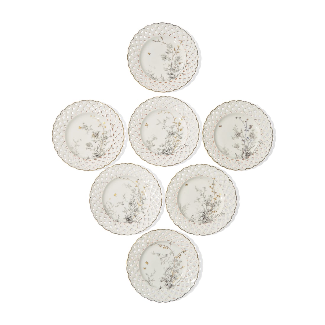 A Set of Seven Japonesque Gilt-Decorated Paris Porcelain Plates (1 of 2)