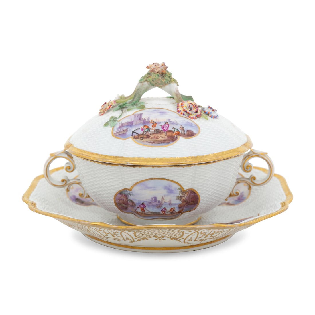 A Meissen Porcelain Ozier-Molded Scenic Tureen with Stand (1 of 4)