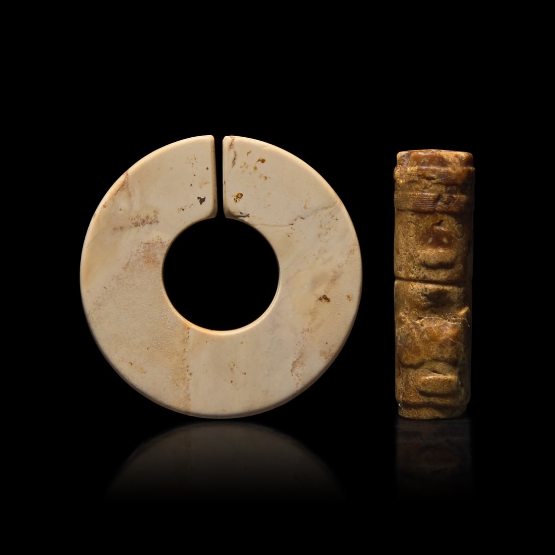 An Archaic Chinese Jade Pendant with Mask, Liangzhu Culture, and a Jade Jue, Western Zhou 良 (1 of 10)