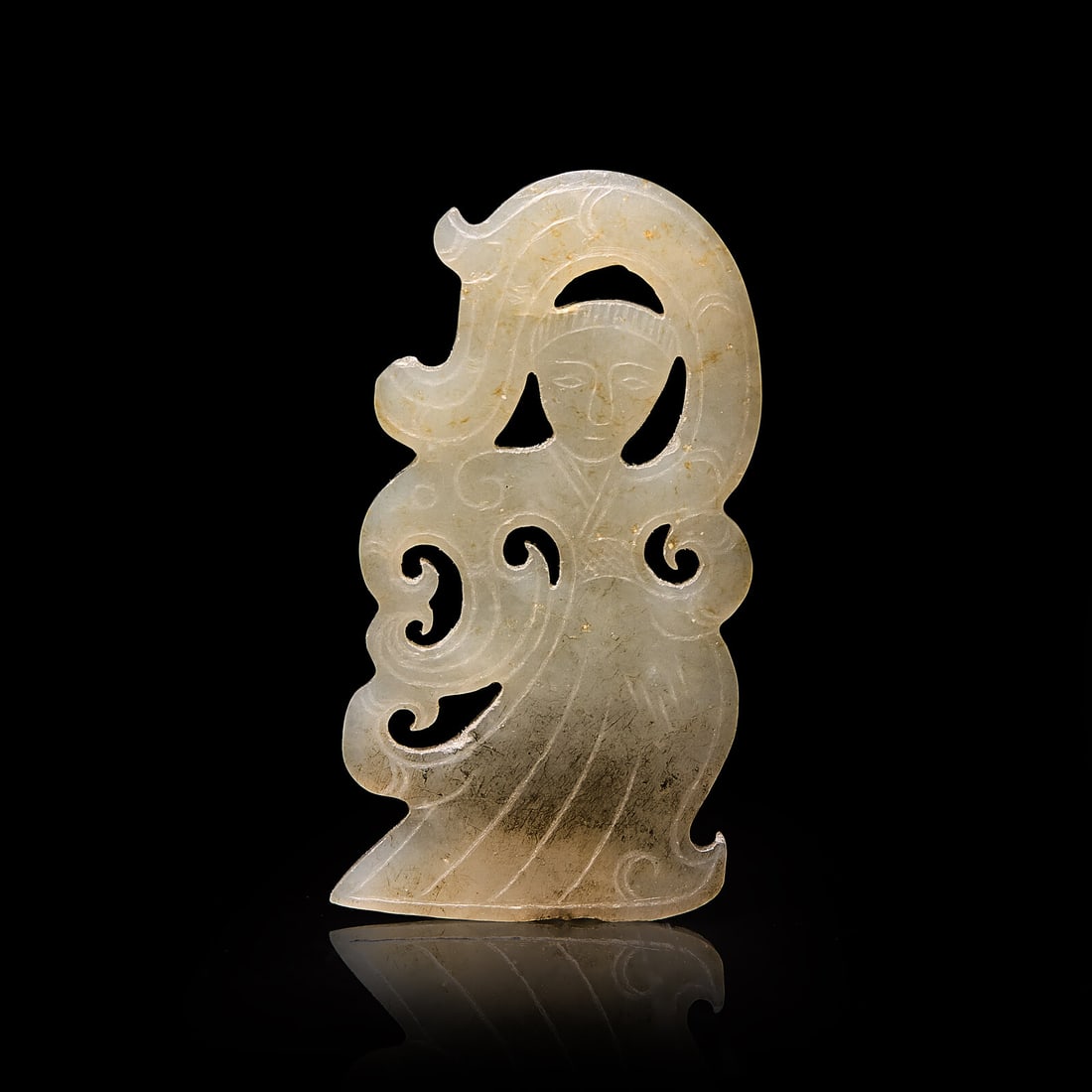 A Rare Chinese White Jade Dancing Figural Pendant, Western Han Dynasty 西漢 雙 (1 of 5)