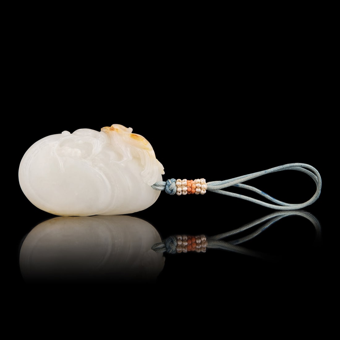 A Chinese Russet and White Jade 'Bird on Prunus' Pendant, Possibly 18th Century 或清: A Chinese Russet and White Jade 'Bird on Prunus' Pendant, Possibly 18th Century 或清中期 梅雀爭春巧雕玉珮 Possibly 18th Century