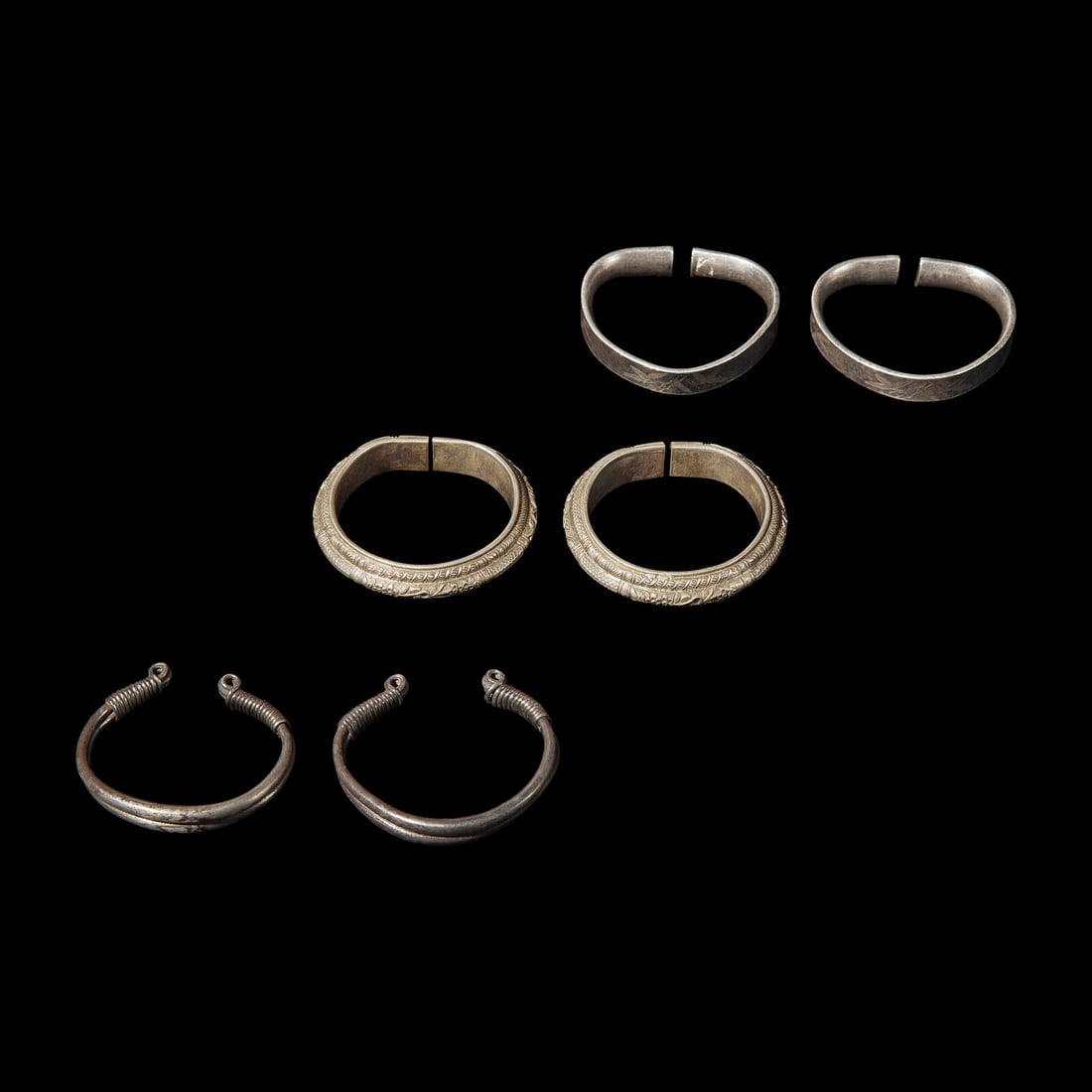 Three Pairs of Chinese Silver Bracelets, Late Qing Dynasty-Republic Period 晚清-民 (1 of 5)