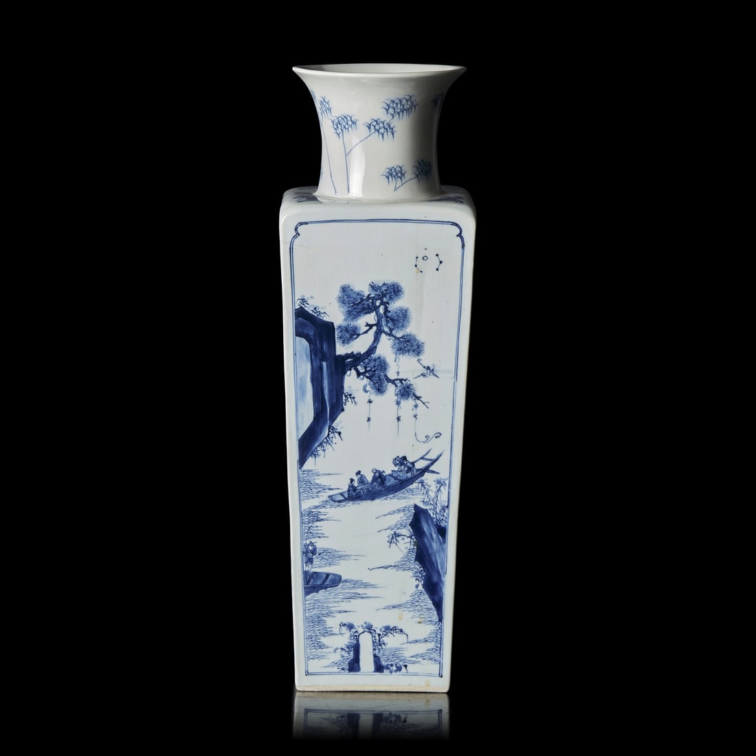 A Chinese Blue and White 'Odes on the Red Cliff' Square Vase, Kangxi Mark and od The Period, Circa: A Chinese Blue and White 'Odes on the Red Cliff' Square Vase, Kangxi Mark and od The Period, Circa 1690s 清康熙 青花赤壁賦山水詩ਧ