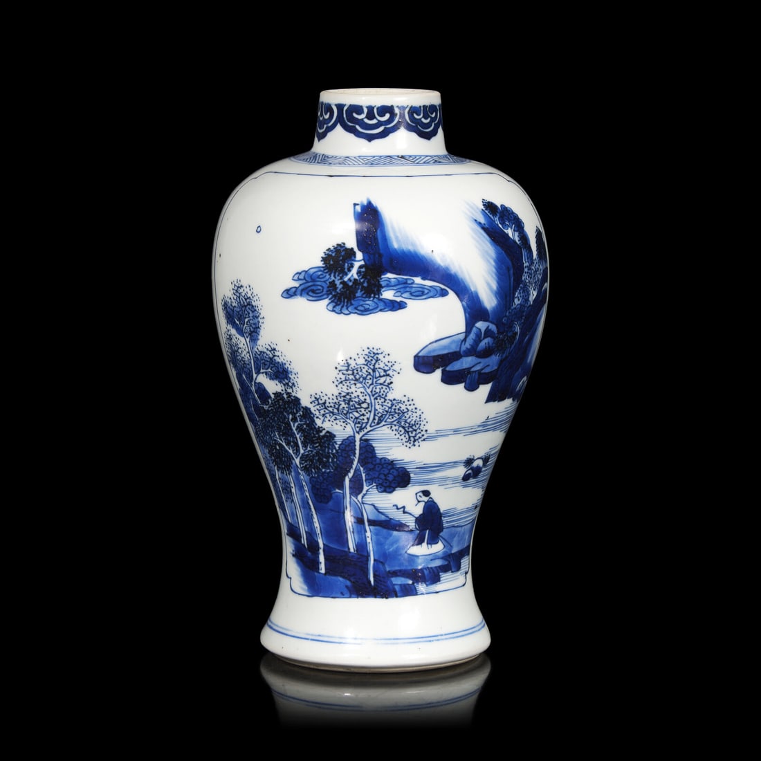 A Chinese Blue and White Porcelain 'Landscape' Meiping Vase, Kangxi Period 清康熙 (1 of 3)