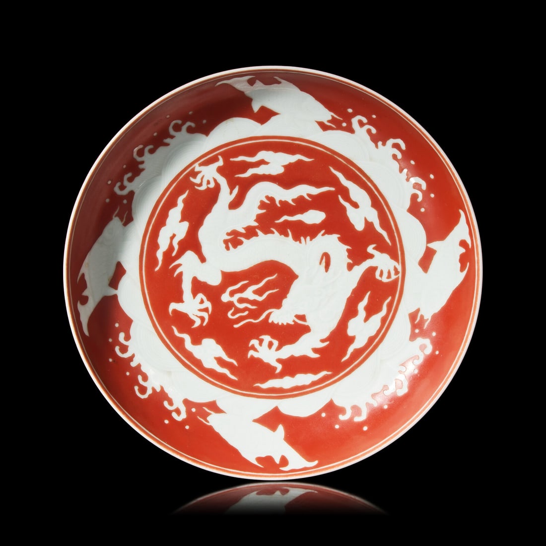 A Chinese Iron Red 'Dragon' Dish, 18th/19th Century 清中期 礬紅彩 (1 of 2)