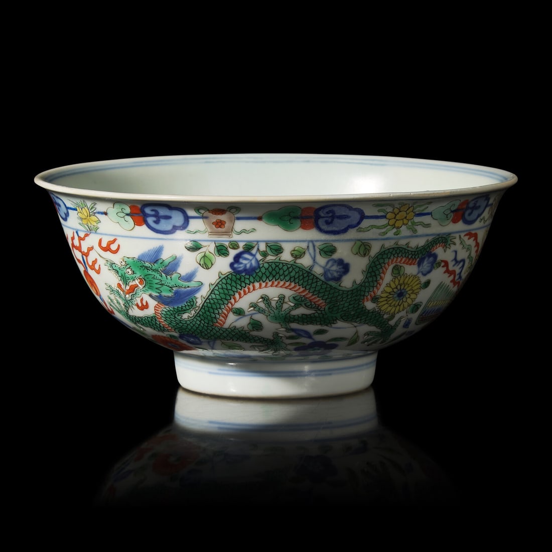 A Chinese Wucai Porcelain 'Dragon and Phoenix' Bowl, Qianlong Mark and of The Period 清乾 (1 of 4)