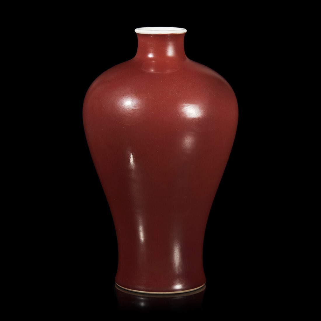 A Chinese Copper Red Glazed Vase, Meiping, Qianlong Six-Character Seal Mark and of the Period (1 of 3)