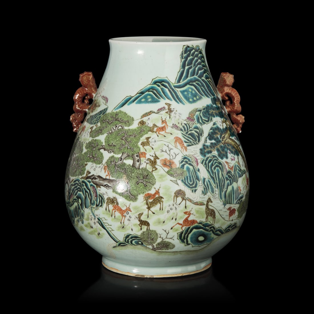 A Large Chinese Famille Rose 'Hundred Deer' Hu Vase, 19th/20th Century 晚清/民 (1 of 5)