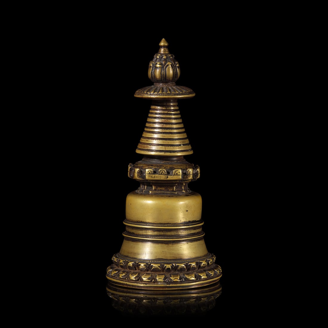 A Tibetan Bronze Model of a Stupa, 12th-14th Century 十二-十四世 (1 of 3)