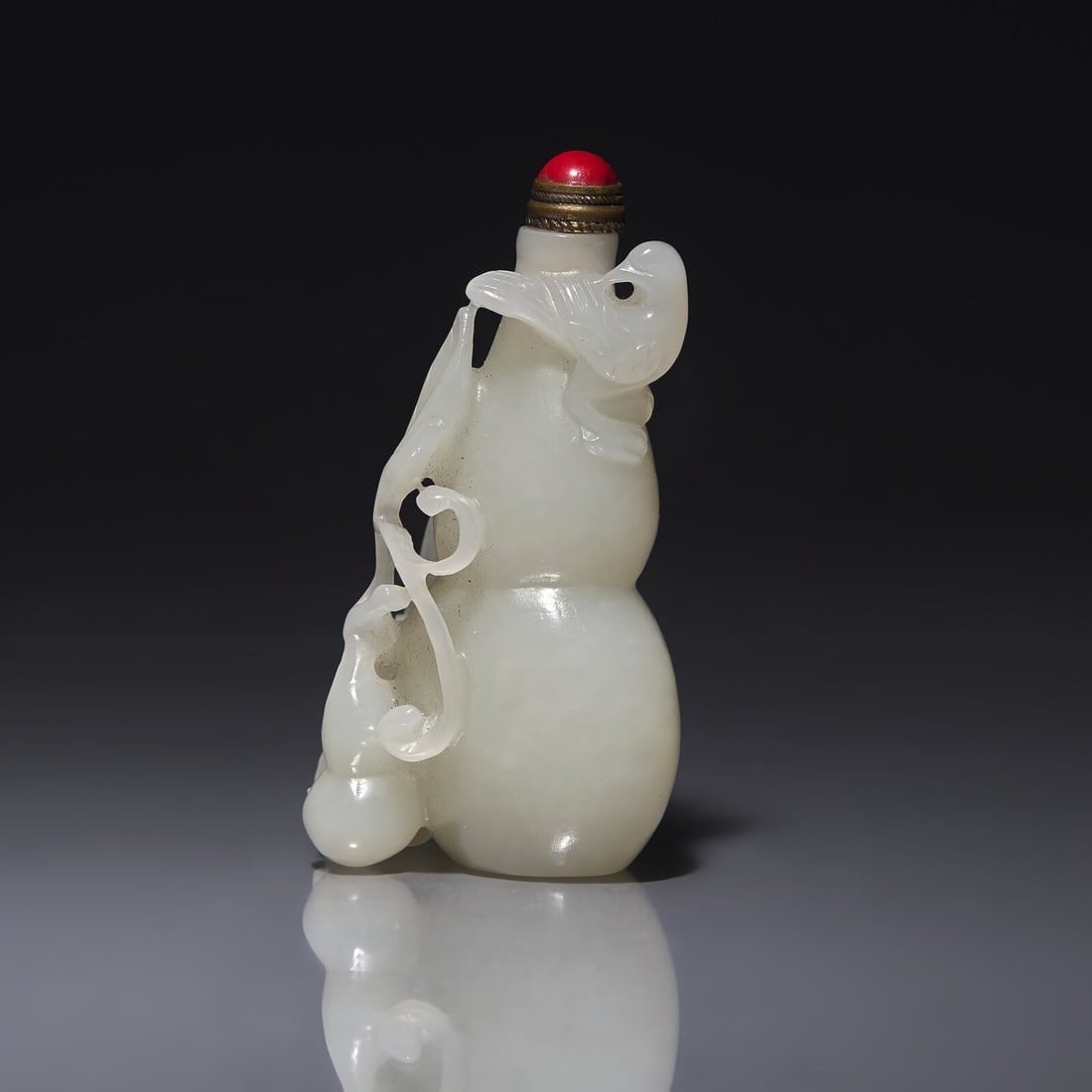 A Chinese White Jade 'Gourds' Snuff Bottle 白玉葫蘆式鼻烟 (1 of 3)