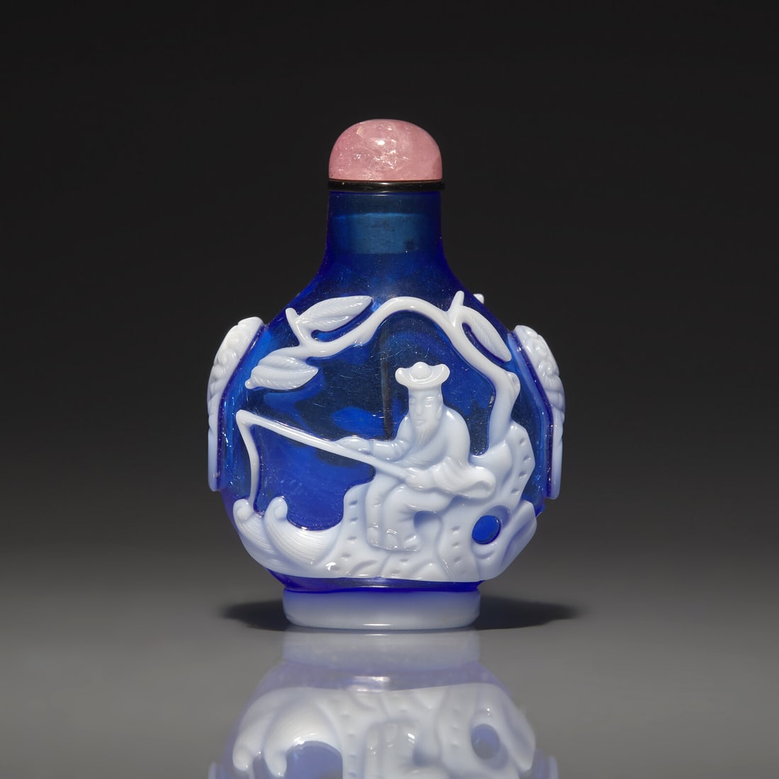 A Chinese White Overlay Blue Glass Snuff Bottle, Qing Dynasty, Possibly 18th-Early 19th Century (1 of 4)
