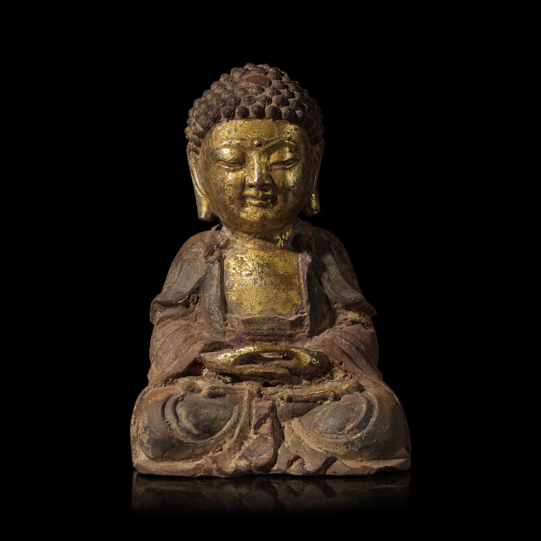A Korean Parcel Gilt Iron Seated Figure of Buddha, Late Joseon Dynasty 銅鎏金 (1 of 4)