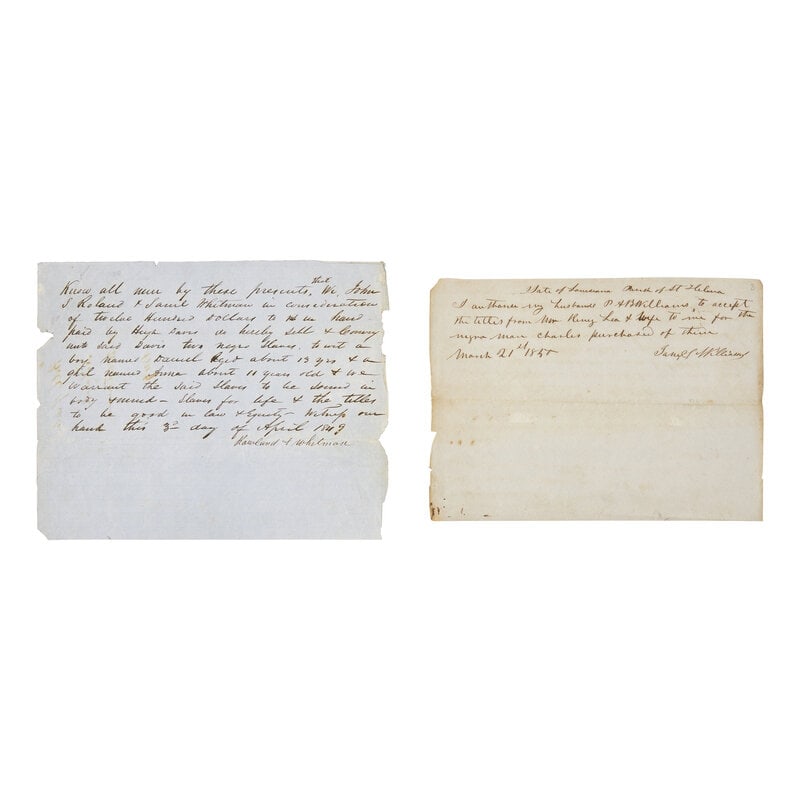 [African Americana] [Enslavement] Two Documents Relating to the Sale of Slaves (1 of 1)