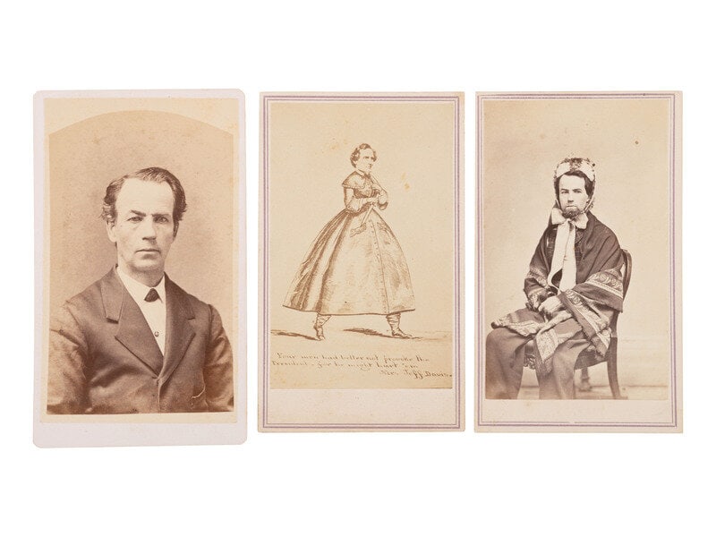 [Early Photo] Album related to photographer Francis Mowrey incl Image of Himself Dressed as a Woman : [Early Photo] Album related to photographer Francis Mowrey incl Image of Himself Dressed as a Woman 7 x 9 1/2 in. album containing 98 CDVs and CDV-sized tintypes of men, women, and children