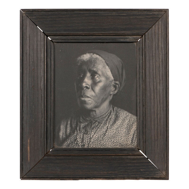 [African Americana] Matthews, Essie Collins. Photograph of Formerly Enslaved African American Woman: [African Americana] Matthews, Essie Collins. Photograph of Formerly Enslaved African American Woman 6 1/2 x 5 1/4 in. photograph (sight), framed, 10 1/2 x 9 1/4 in. An intimate portrait of a