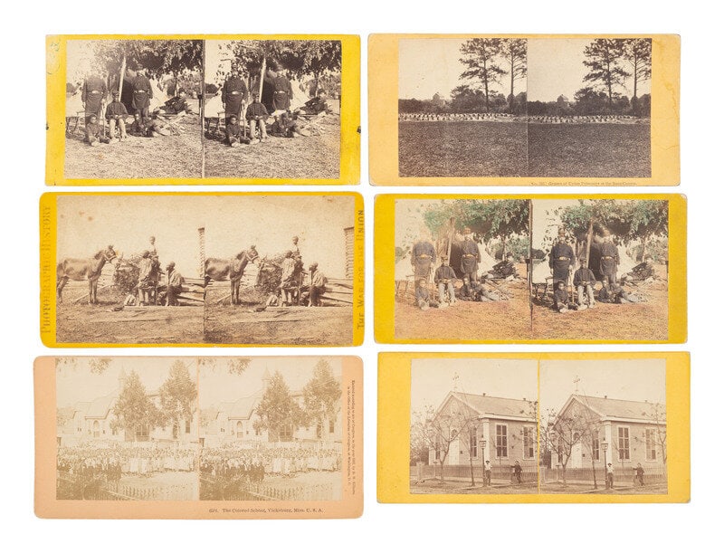 [African Americana] Group of 11 Stereoviews, Rare Image of the First Memorial Day Celebration. : [African Americana] Group of 11 Stereoviews, Rare Image of the First Memorial Day Celebration. 11 stereoviews featuring African American subjects. Conditions generally good, with occasional