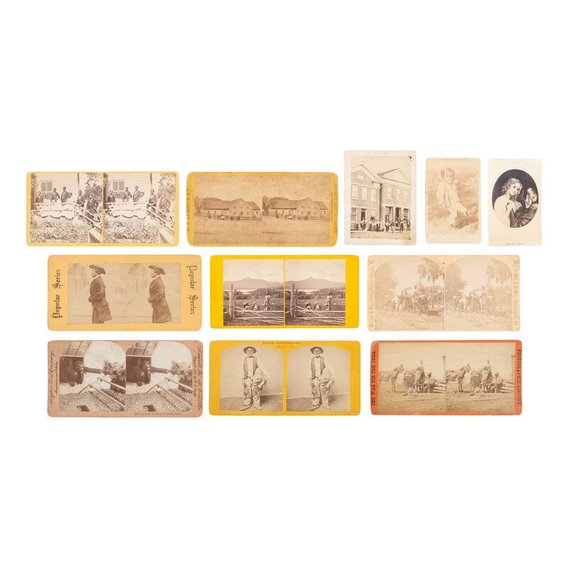 [African Americana] Group of 11 Stereoviews and Carte de Visite, African American Subjects : [African Americana] Group of 11 Stereoviews and Carte de Visite, African American Subjects Together, 11 photographs of African American subjects. Condition overall good, with occasional toning,