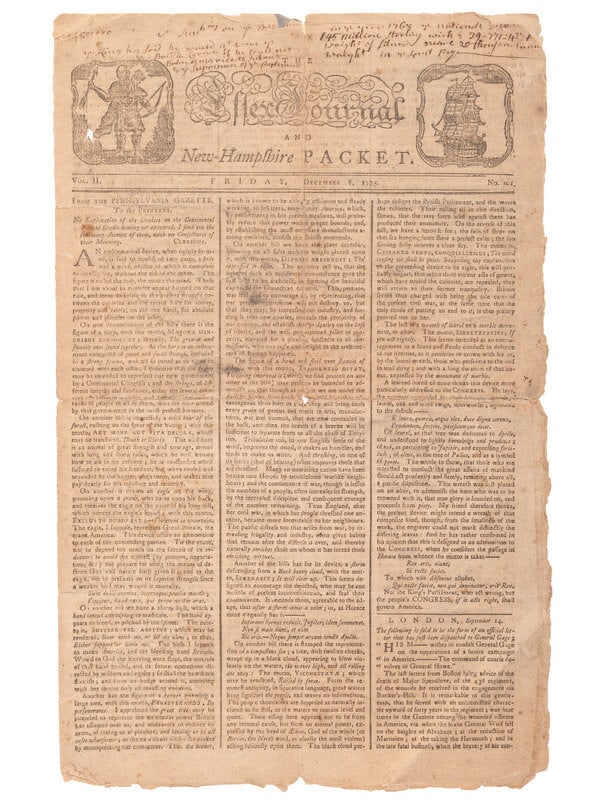 [American Revolution] The Essex Journal and New Hampshire Packet, December 5, 1775 (1 of 3)