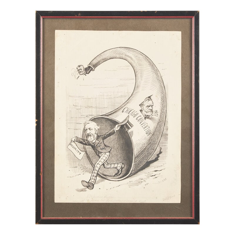 [Americana] Original Political Cartoon, ca. 1880: [Americana] Original Political Cartoon, ca. 1880 (Likely New York), ca. 1880. Original pencil sketch on paper, 12 1/4 x 9 in. (311 x 229 mm.) Political cartoon possibly by Thomas Nast, although