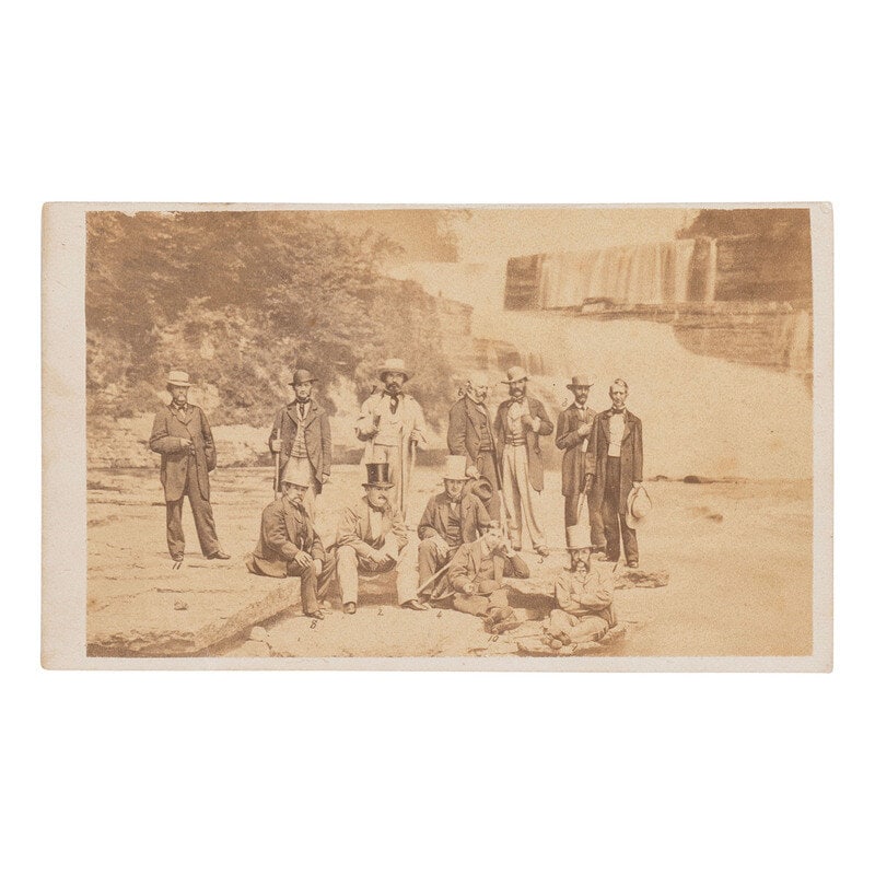 [Americana] (Seward, William H.) Photographs Seward's Diplomatic Party at Trenton High Falls, NY. : [Americana] (Seward, William H.) Photographs Seward's Diplomatic Party at Trenton High Falls, NY. Lot comprised of 2 images of the same scene featuring a group of 12 men from Secretary William Henry