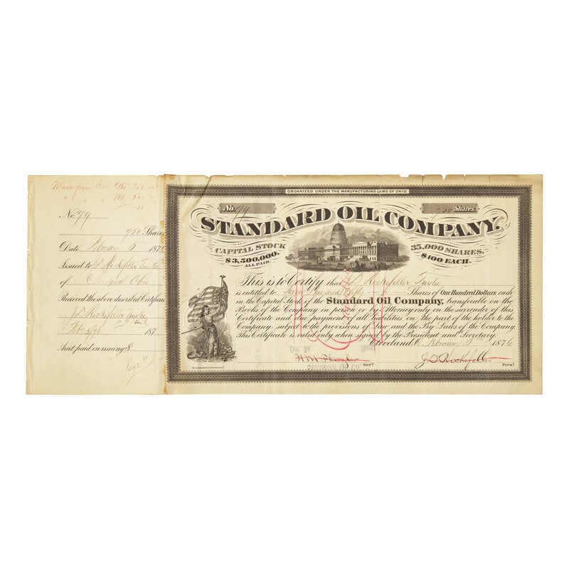 [Business & Finance] Rockefeller, John D. Printed Stock Certificate, Signed. (1 of 1)
