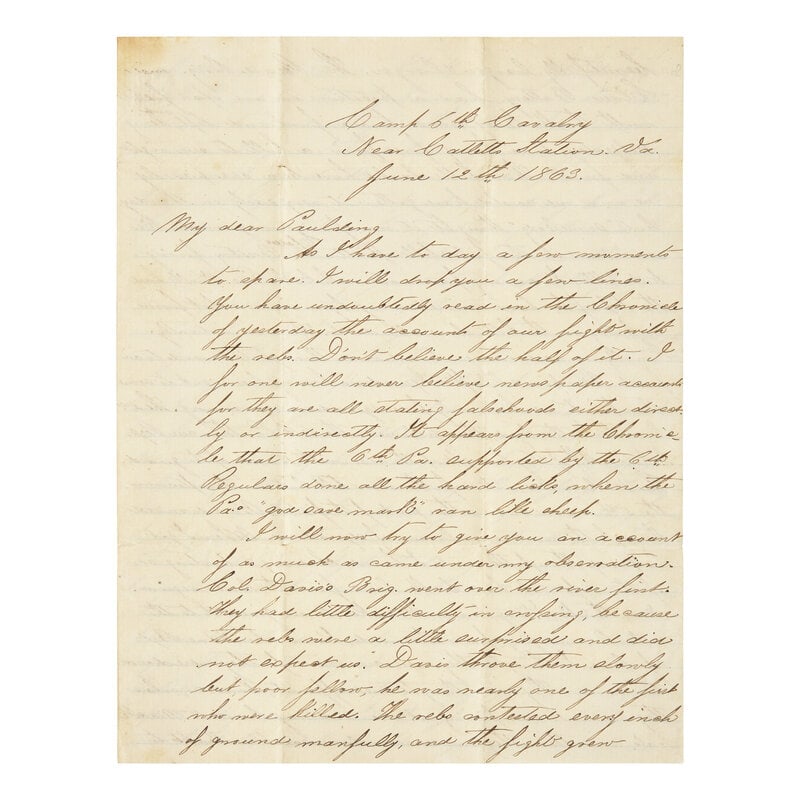 [Civil War] Balder, Christian. First-Hand Account of the Battle of Brandy Station (1 of 3)