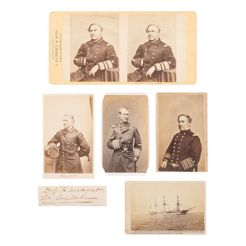 [Civil War] Farragut, David G. Clipped Signature and Five Photographs of Farragut and the USS Hartf (1 of 2)