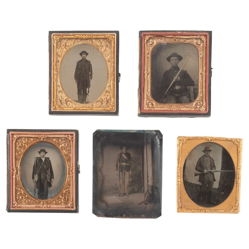 [Civil War] Group of Five Ambrotypes and Tintypes of Soldiers Armed with Muskets or Rifles.  (1 of 1)
