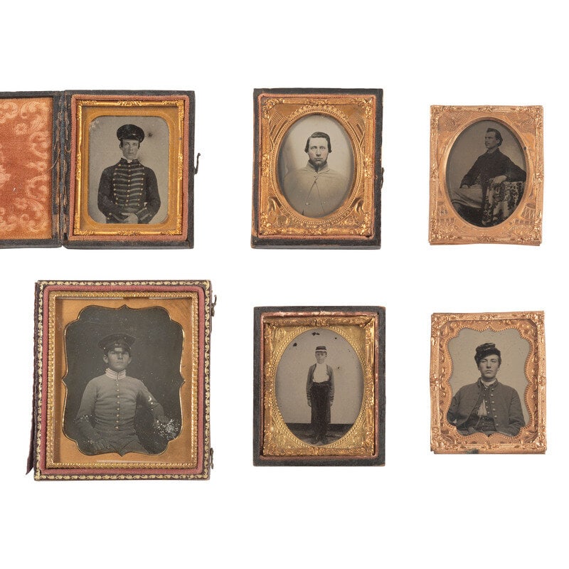 [Civil War] Group of Six Cased Images of Young Men in Uniform, incl. Cadets and Soldiers  (1 of 1)