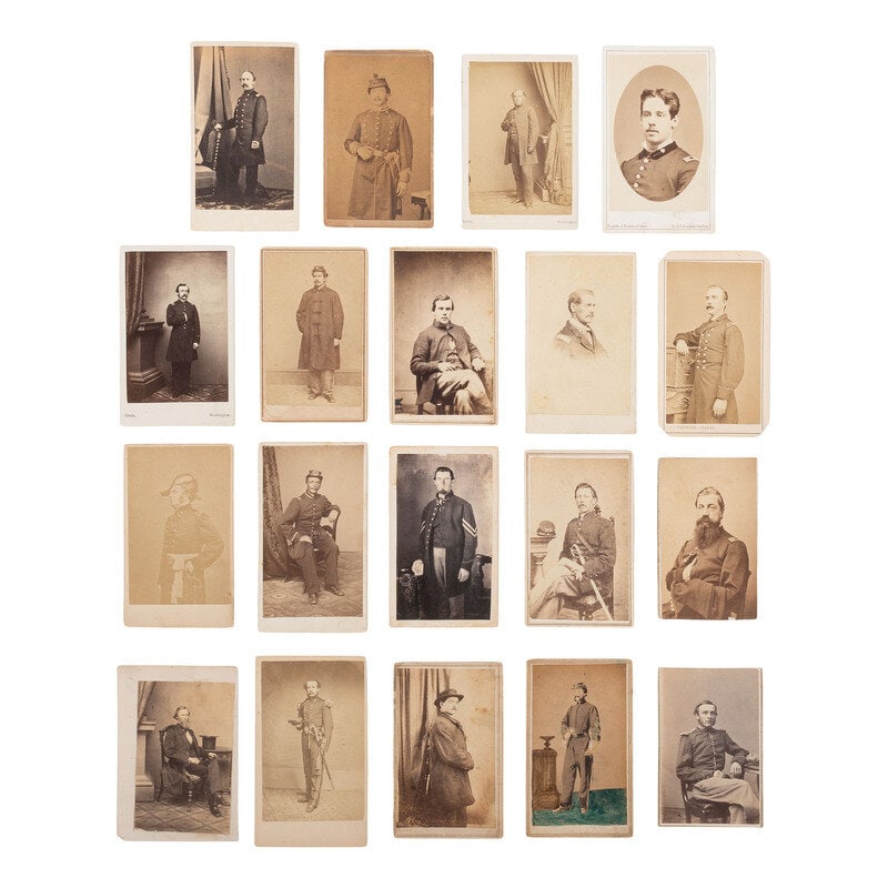 [Civil War] Group of 37 Carte de Visites of Union Officers and Enlisted Men: [Civil War] Group of 37 Carte de Visites of Union Officers and Enlisted Men 37 CDVs of soldiers, some subjects identified. The following photographers/studios are represented: Brady